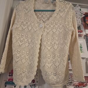 Emma James Cream Lace Cardigan Single Button XL Cottagecore